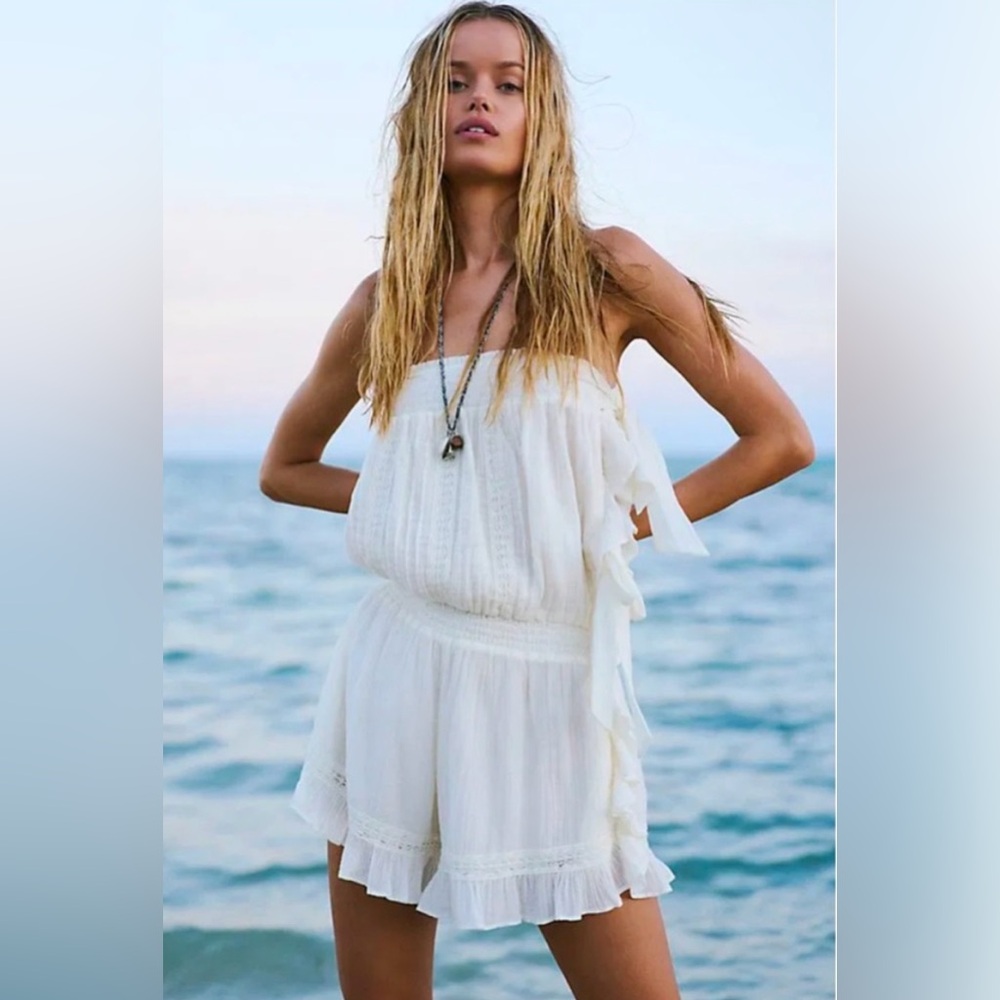 Free People Feeling Fancy Romper Free-est Revolve Large Ivory - Picture 2 of 7